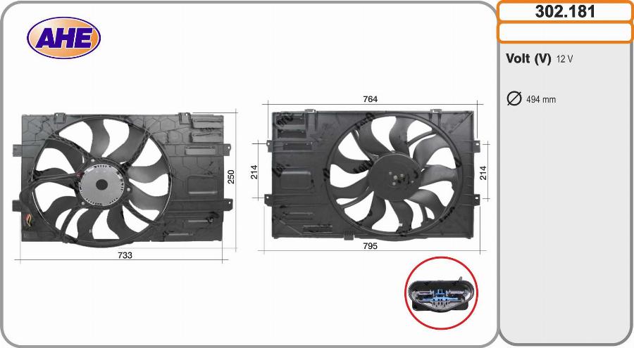 AHE 302.181 - Вентилятор, охолодження двигуна autocars.com.ua