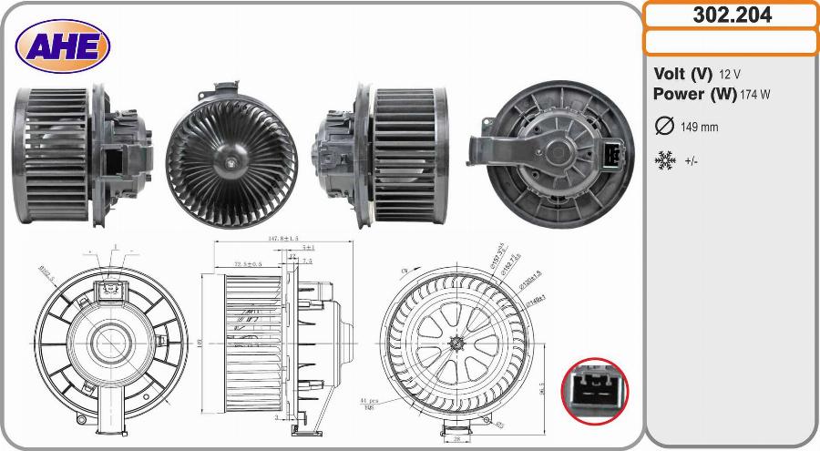 AHE 302.204 - Вентилятор салону autocars.com.ua