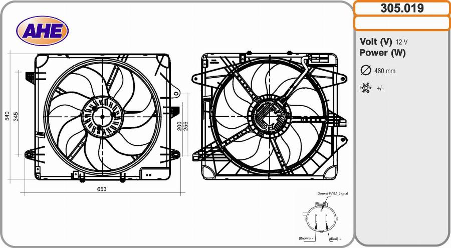 AHE 305.019 - Вентилятор, охолодження двигуна autocars.com.ua