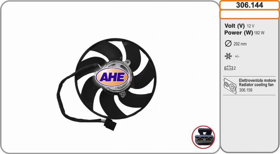 AHE 306.144 - Вентилятор, охолодження двигуна autocars.com.ua