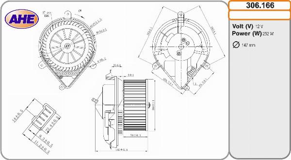 AHE 306.166 - Вентилятор салону autocars.com.ua