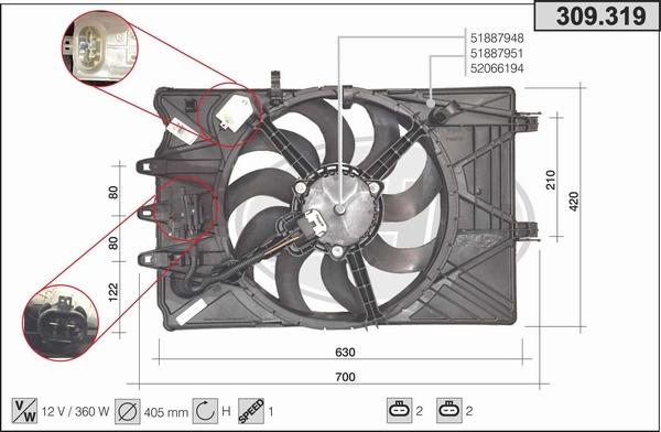 AHE 309.319 - Вентилятор, охолодження двигуна autocars.com.ua