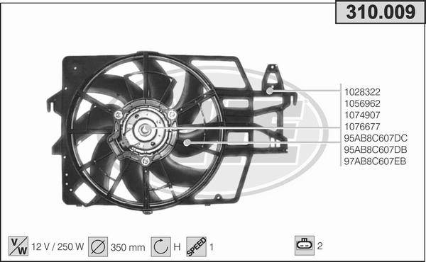 AHE 310.009 - Вентилятор, охолодження двигуна autocars.com.ua