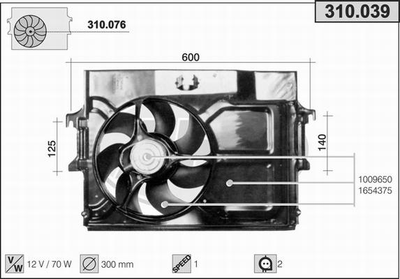 AHE 310.039 - Вентилятор, охолодження двигуна autocars.com.ua