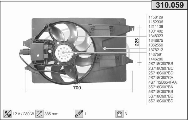 AHE 310.059 - Вентилятор, охолодження двигуна autocars.com.ua