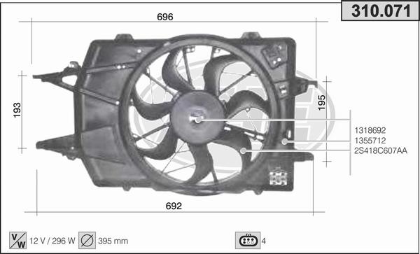 AHE 310.071 - Вентилятор, охолодження двигуна autocars.com.ua