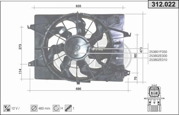 AHE 312.022 - Вентилятор, охолодження двигуна autocars.com.ua