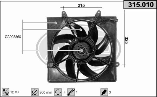 AHE 315.010 - Вентилятор, охолодження двигуна autocars.com.ua