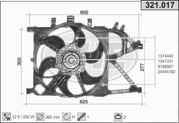 AHE 321.017 - Вентилятор, охолодження двигуна autocars.com.ua