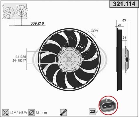 AHE 321.114 - Вентилятор, охолодження двигуна autocars.com.ua