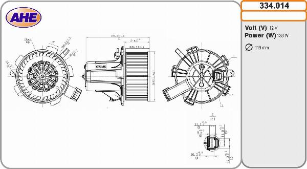 AHE 334.014 - Вентилятор салону autocars.com.ua