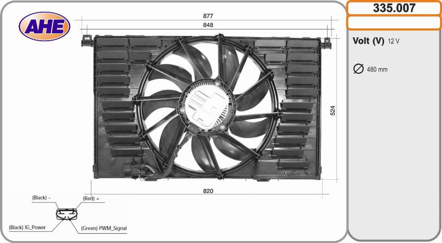 AHE 335.007 - Вентилятор, охолодження двигуна autocars.com.ua