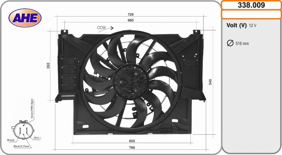 AHE 338.009 - Вентилятор, охолодження двигуна autocars.com.ua