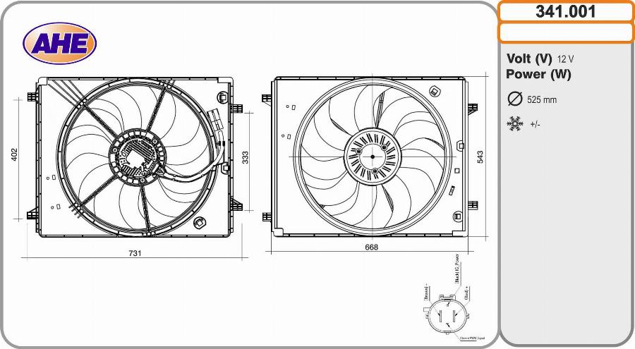 AHE 341.001 - Вентилятор, охолодження двигуна autocars.com.ua