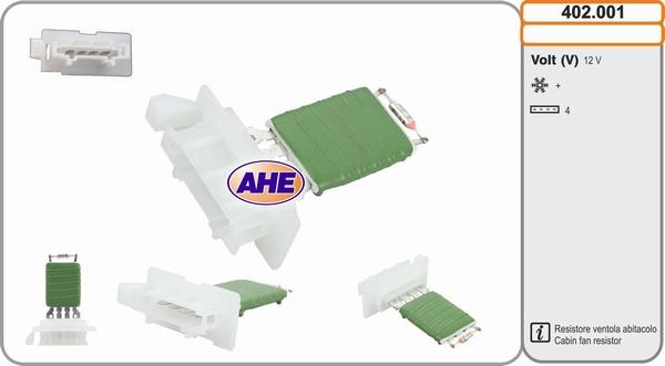 AHE 402.001 - Додатковий резистор, електромотор - вентилятор радіатора autocars.com.ua