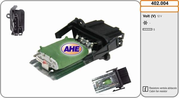 AHE 402.004 - Додатковий резистор, електромотор - вентилятор радіатора autocars.com.ua