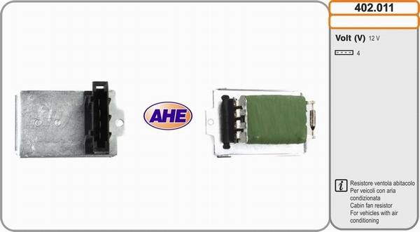 AHE 402.011 - Додатковий резистор, електромотор - вентилятор радіатора autocars.com.ua