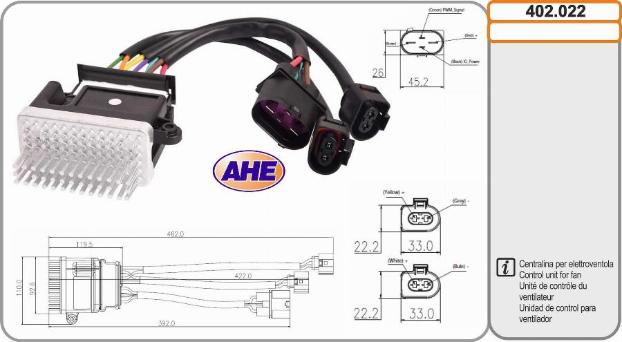 AHE 402.022 - Блок управління, ел.  вентилятор (охолодження двигуна) autocars.com.ua