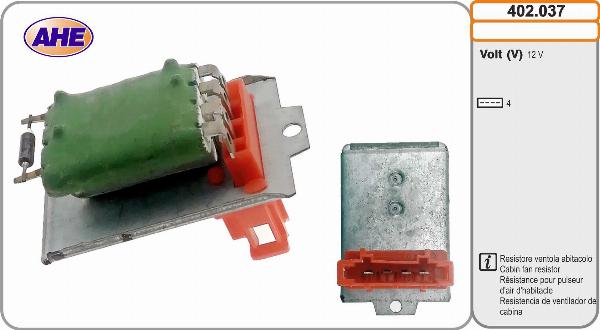 AHE 402.037 - Додатковий резистор, електромотор - вентилятор радіатора autocars.com.ua