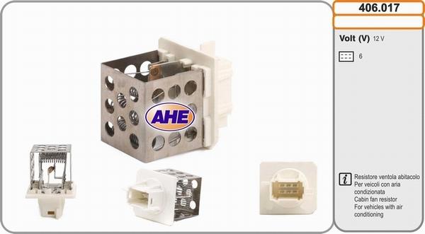 AHE 406.017 - Додатковий резистор, електромотор - вентилятор радіатора autocars.com.ua