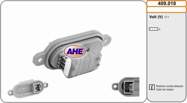 AHE 409.018 - Додатковий резистор, електромотор - вентилятор радіатора autocars.com.ua