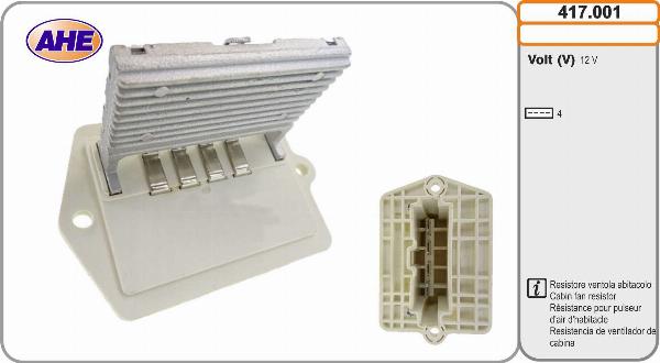 AHE 417.001 - Додатковий резистор, електромотор - вентилятор радіатора autocars.com.ua