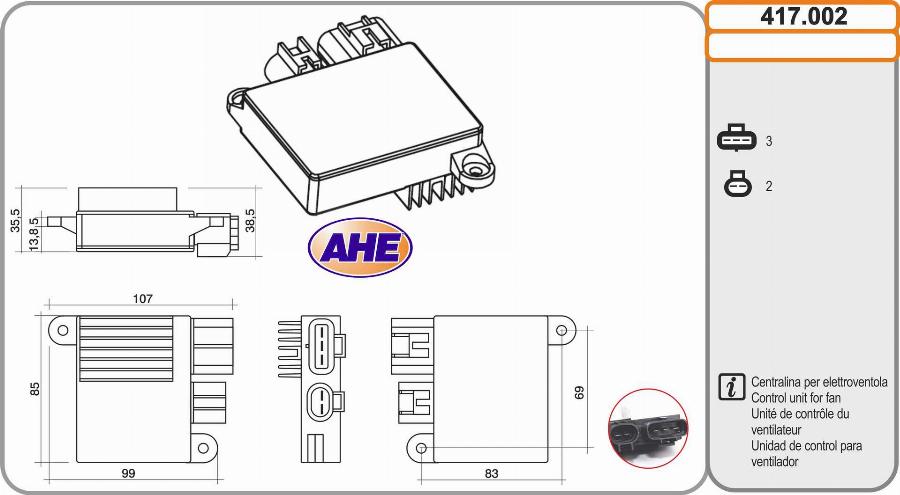 AHE 417.002 - Блок управління, ел.  вентилятор (охолодження двигуна) autocars.com.ua