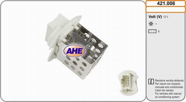 AHE 421.006 - Додатковий резистор, електромотор - вентилятор радіатора autocars.com.ua