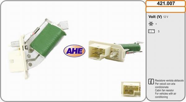 AHE 421.007 - Додатковий резистор, електромотор - вентилятор радіатора autocars.com.ua