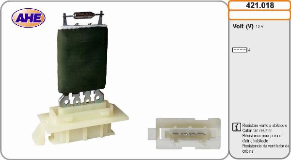AHE 421.018 - Додатковий резистор, електромотор - вентилятор радіатора autocars.com.ua