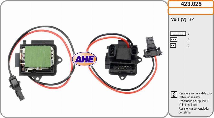 AHE 423.025 - Додатковий резистор, електромотор - вентилятор радіатора autocars.com.ua
