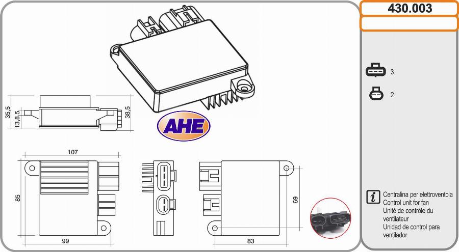 AHE 430.003 - Блок управління, ел.  вентилятор (охолодження двигуна) autocars.com.ua