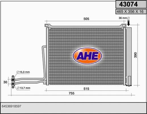 AHE 43074 - Конденсатор, кондиціонер autocars.com.ua