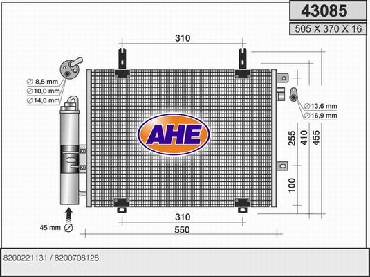 AHE 43085 - Конденсатор, кондиціонер autocars.com.ua