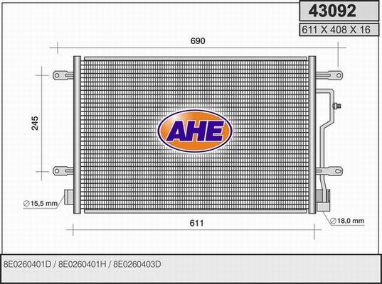 AHE 43092 - Конденсатор, кондиціонер autocars.com.ua