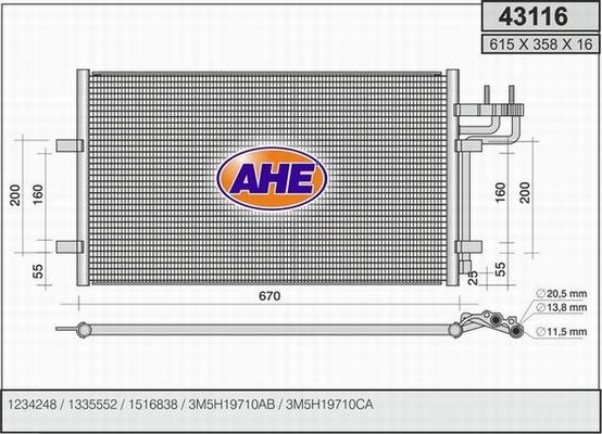 AHE 43116 - Конденсатор, кондиціонер autocars.com.ua