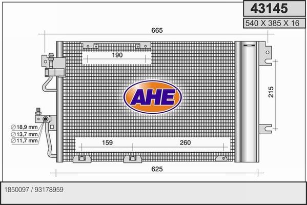 AHE 43145 - Конденсатор, кондиціонер autocars.com.ua