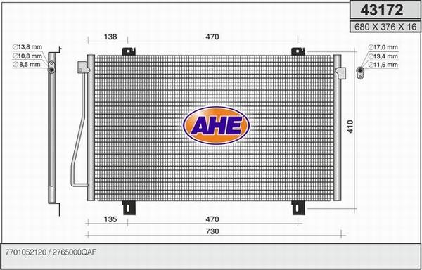 AHE 43172 - Конденсатор, кондиціонер autocars.com.ua