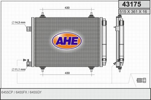 AHE 43175 - Конденсатор, кондиціонер autocars.com.ua
