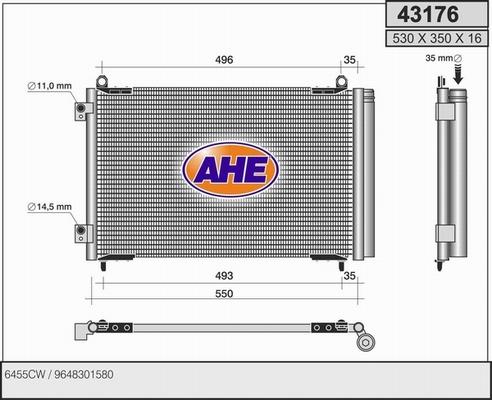 AHE 43176 - Конденсатор, кондиціонер autocars.com.ua