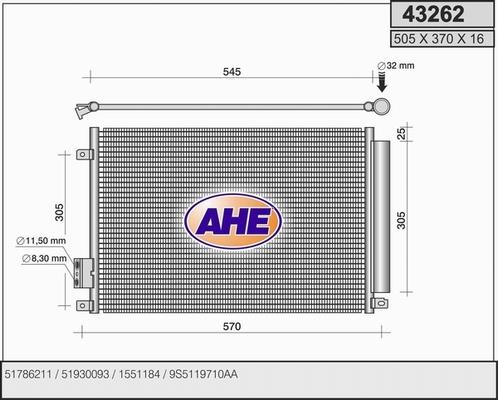 AHE 43262 - Конденсатор, кондиціонер autocars.com.ua