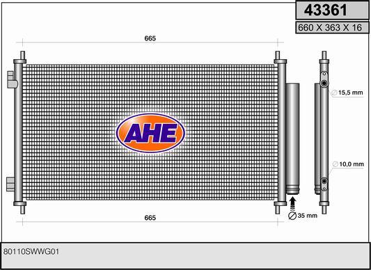 AHE 43361 - Конденсатор, кондиціонер autocars.com.ua