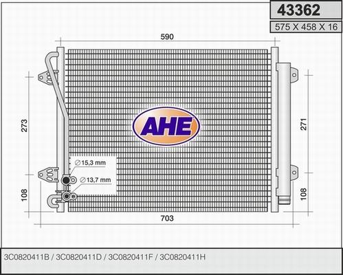 AHE 43362 - Конденсатор, кондиціонер autocars.com.ua