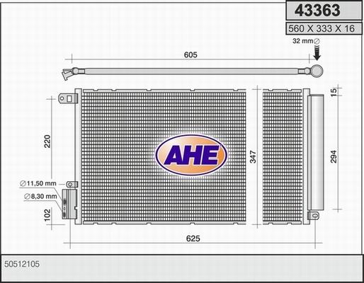 AHE 43363 - Конденсатор, кондиціонер autocars.com.ua