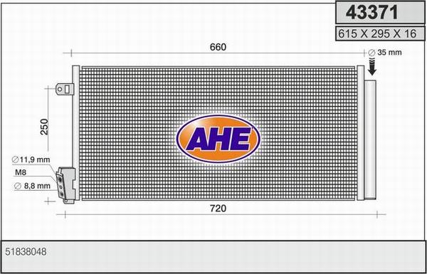 AHE 43371 - Конденсатор, кондиціонер autocars.com.ua