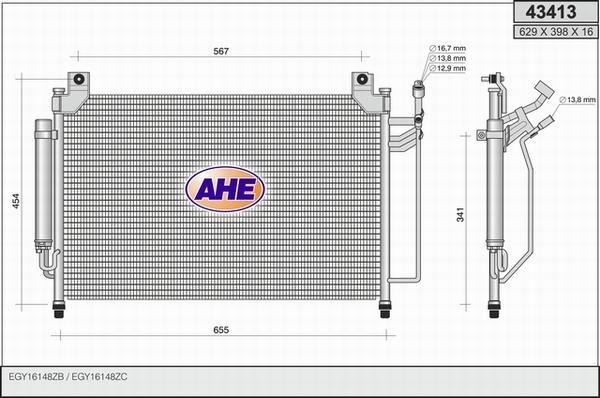 AHE 43413 - Конденсатор, кондиціонер autocars.com.ua