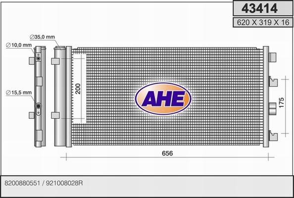 AHE 43414 - Конденсатор, кондиціонер autocars.com.ua