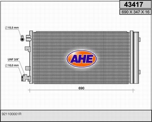 AHE 43417 - Конденсатор, кондиціонер autocars.com.ua