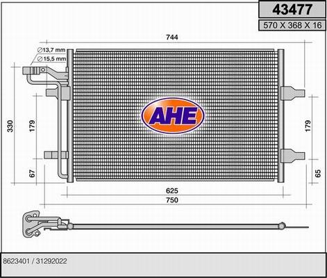 AHE 43477 - Конденсатор, кондиціонер autocars.com.ua