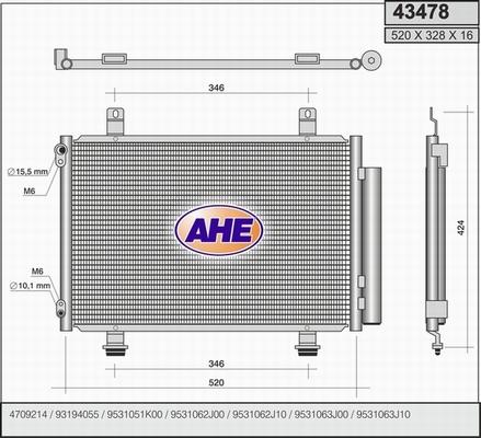 AHE 43478 - Конденсатор, кондиціонер autocars.com.ua